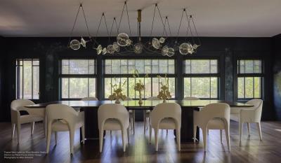  Silvio Mondino Studio Trapezi Five Lights Aged Brass Contemporary Pendant Chandelier Blown Glass