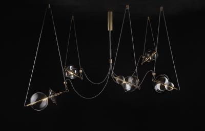  Silvio Mondino Studio Trapezi Five Lights Neutral Shades Contemporary Pendant Chandelier Brass Glass