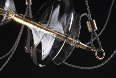  Silvio Mondino Studio Trapezi Five Lights Neutral Shades Contemporary Pendant Chandelier Brass Glass