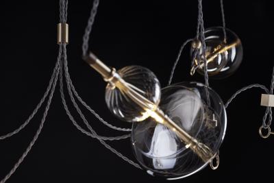  Silvio Mondino Studio Trapezi Five Lights Neutral Shades Contemporary Pendant Chandelier Brass Glass