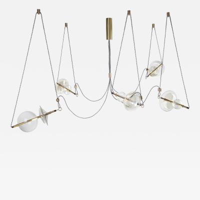  Silvio Mondino Studio Trapezi Five Lights Neutral Shades Contemporary Pendant Chandelier Brass Glass
