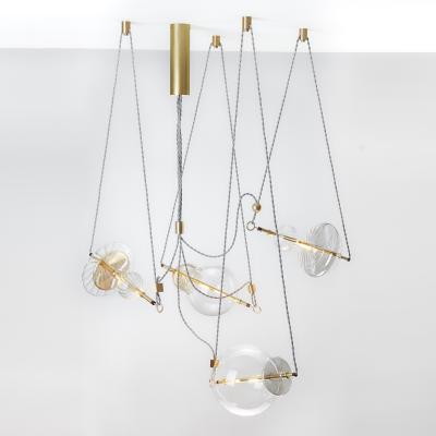  Silvio Mondino Studio Trapezi Four Lights Contemporary Pendant Chandelier Lustro Painted Blown Glass