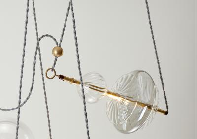  Silvio Mondino Studio Trapezi Four Lights Contemporary Pendant Chandelier Lustro Painted Blown Glass