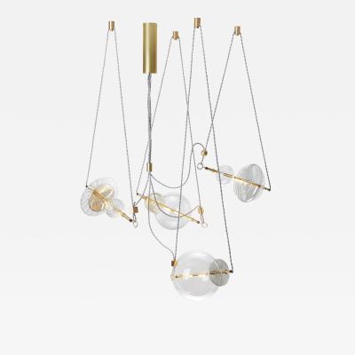  Silvio Mondino Studio Trapezi Four Lights Contemporary Pendant Chandelier Lustro Painted Blown Glass