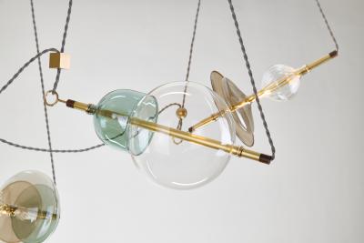  Silvio Mondino Studio Trapezi Seven Lights Chandelier in Brass Murano Glass LED Dimmable
