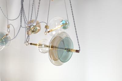  Silvio Mondino Studio Trapezi Seven Lights Chandelier in Brass Murano Glass LED Dimmable