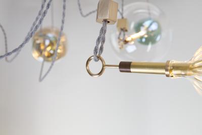  Silvio Mondino Studio Trapezi Seven Lights Chandelier in Brass Murano Glass LED Dimmable