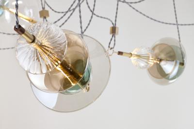  Silvio Mondino Studio Trapezi Seven Lights Chandelier in Brass Murano Glass LED Dimmable