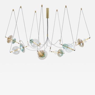  Silvio Mondino Studio Trapezi Seven Lights Chandelier in Brass Murano Glass LED Dimmable