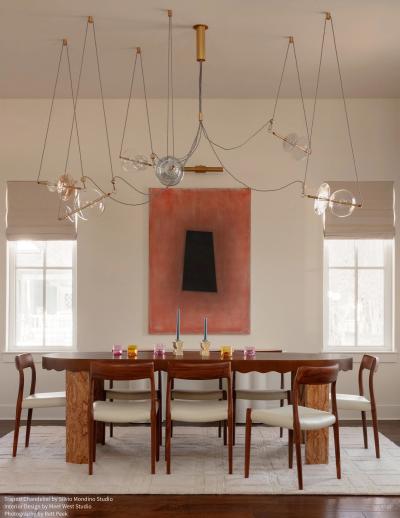  Silvio Mondino Studio Trapezi Six Lights Bright Colors Contemporary Pendant Chandelier Brass Glass