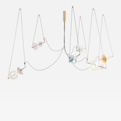  Silvio Mondino Studio Trapezi Six Lights Bright Colors Contemporary Pendant Chandelier Brass Glass