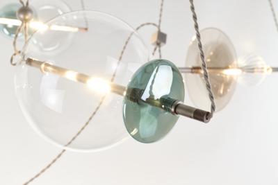  Silvio Mondino Studio Trapezi Six Lights Contemporary Chandelier Tarnished Silver finish Blown Glass