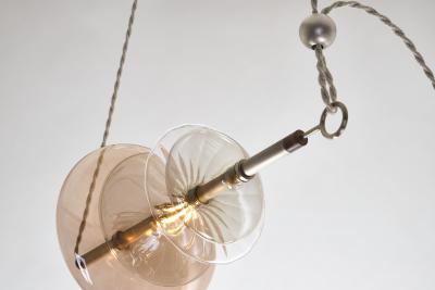  Silvio Mondino Studio Trapezi Six Lights Contemporary Chandelier Tarnished Silver finish Blown Glass