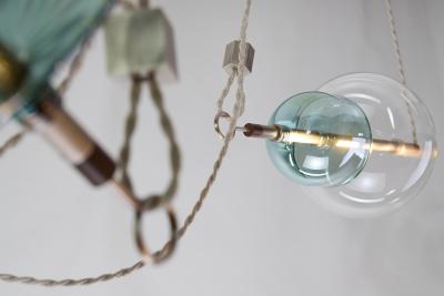  Silvio Mondino Studio Trapezi Six Lights Contemporary Chandelier Tarnished Silver finish Blown Glass