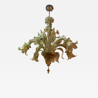  SimoEng 1970s Italian Style Murano Glass Multicolors With Gold Chandelier