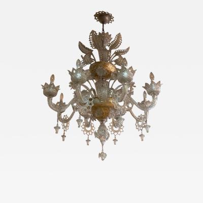  SimoEng 1970s Italian Style Murano Glass Transparent Chandelier