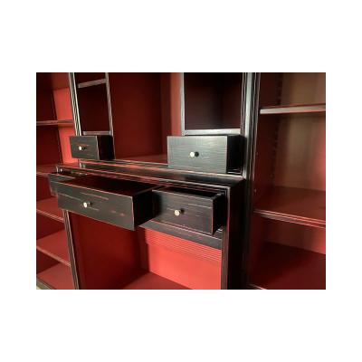  SimoEng 1980s Classic Bookcase of High Italian Craftsmanship With Tv Shelf or Bar