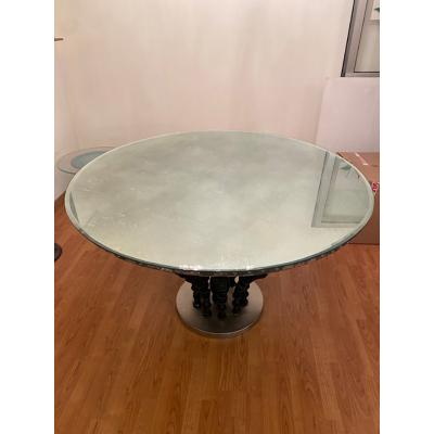  SimoEng 1980s Italian Venetian Black Rezzonico and Silver Murano Glass Style Big Table