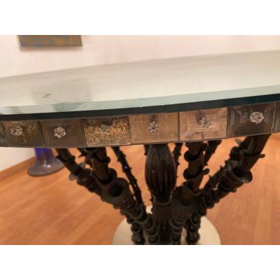 SimoEng 1980s Italian Venetian Black Rezzonico and Silver Murano Glass Style Big Table