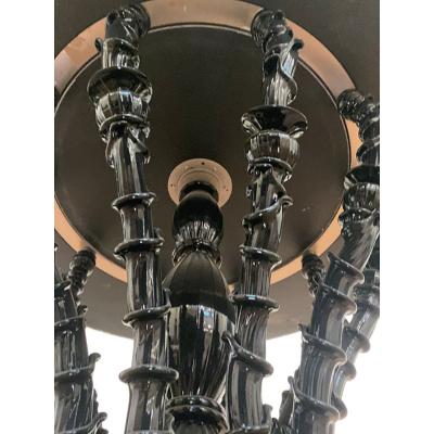  SimoEng 1980s Italian Venetian Black Rezzonico and Silver Murano Glass Style Big Table