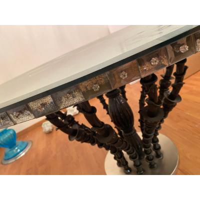  SimoEng 1980s Italian Venetian Black Rezzonico and Silver Murano Glass Style Big Table