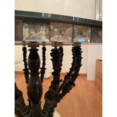  SimoEng 1980s Italian Venetian Black Rezzonico and Silver Murano Glass Style Big Table