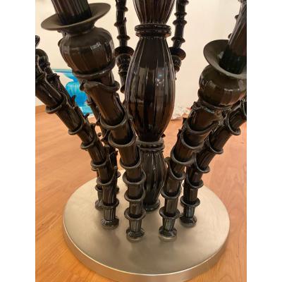  SimoEng 1980s Italian Venetian Black Rezzonico and Silver Murano Glass Style Big Table