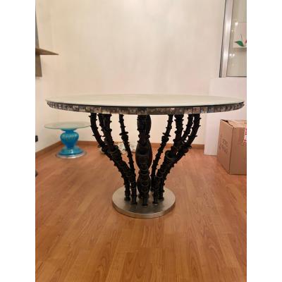  SimoEng 1980s Italian Venetian Black Rezzonico and Silver Murano Glass Style Big Table