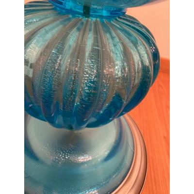  SimoEng 1980s Italian Venetian Blue and Silver Murano Glass Style Coffee Table