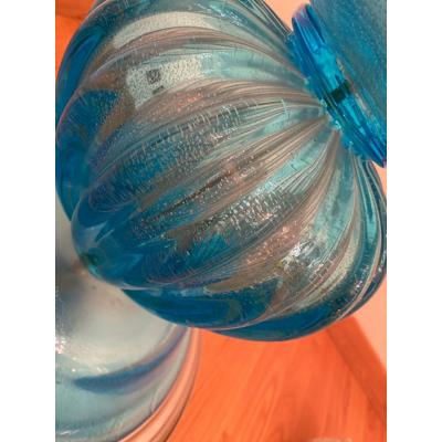  SimoEng 1980s Italian Venetian Blue and Silver Murano Glass Style Coffee Table