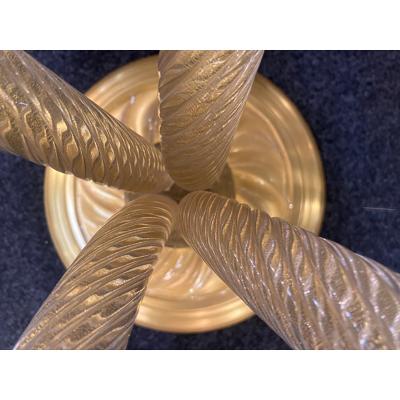  SimoEng 1980s Vintage Gold Torciglione Murano Glass Attributed Coffee Table