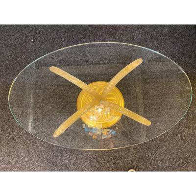  SimoEng 1980s Vintage Gold Torciglione Murano Glass Attributed Coffee Table