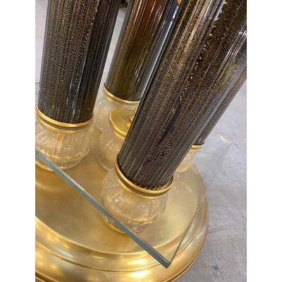  SimoEng 1980s Vintage Venetian Black and Gold Coffee Table in Murano Glass Attributed