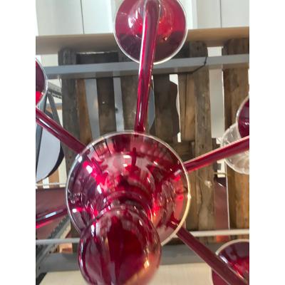  SimoEng 1990s Contemporary Translucent Red Murano Glass Chandelier