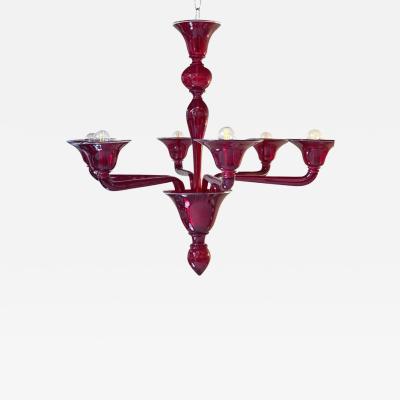  SimoEng 1990s Contemporary Translucent Red Murano Glass Chandelier