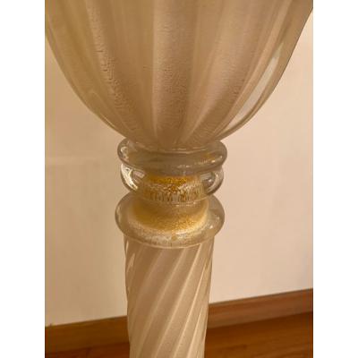  SimoEng 1990s Italian Venetian White and Gold Murano Glass Style Coffee Table