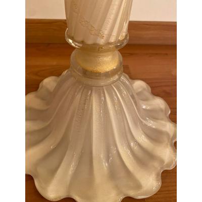  SimoEng 1990s Italian Venetian White and Gold Murano Glass Style Coffee Table