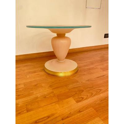  SimoEng 1990s Italian Venetian White and Gold Murano Glass Style Coffee Table