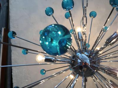  SimoEng 2020s Murano Style Glass Sputnik Blue Italian Handmade Chandelier