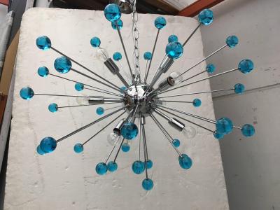  SimoEng 2020s Murano Style Glass Sputnik Blue Italian Handmade Chandelier