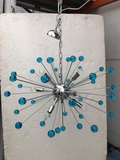  SimoEng 2020s Murano Style Glass Sputnik Blue Italian Handmade Chandelier