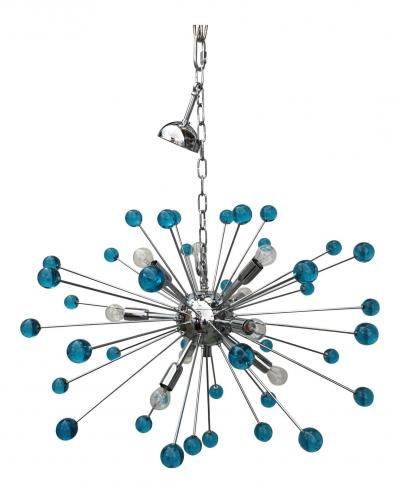  SimoEng 2020s Murano Style Glass Sputnik Blue Italian Handmade Chandelier