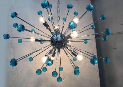  SimoEng 2020s Murano Style Glass Sputnik Blue Italian Handmade Chandelier
