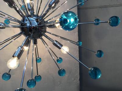  SimoEng 2020s Murano Style Glass Sputnik Blue Italian Handmade Chandelier