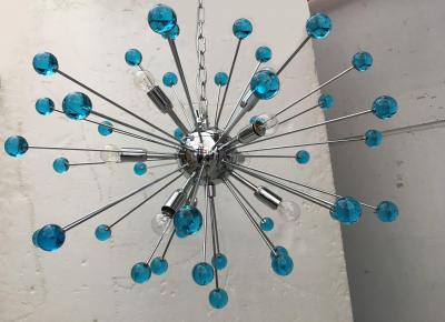  SimoEng 2020s Murano Style Glass Sputnik Blue Italian Handmade Chandelier