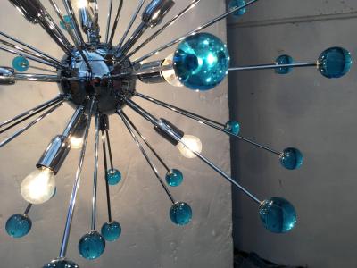  SimoEng 2020s Murano Style Glass Sputnik Blue Italian Handmade Chandelier