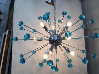  SimoEng 2020s Murano Style Glass Sputnik Blue Italian Handmade Chandelier