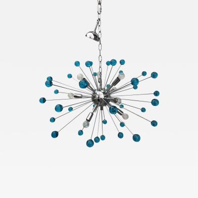  SimoEng 2020s Murano Style Glass Sputnik Blue Italian Handmade Chandelier