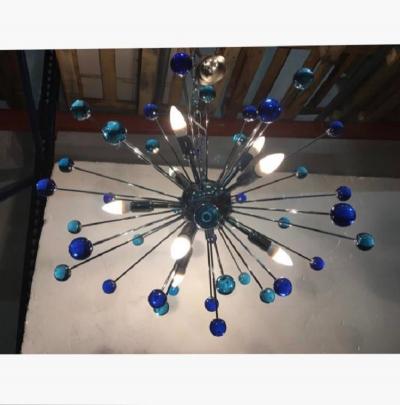  SimoEng 2020s Murano Style Glass Sputnik Blue Italian Handmade Chandelier
