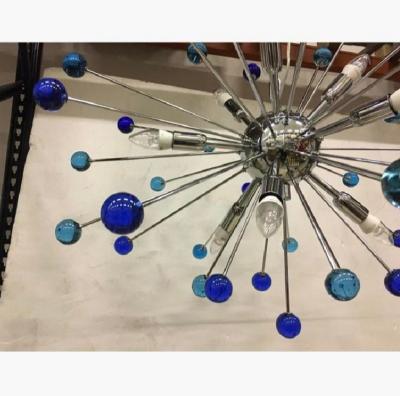  SimoEng 2020s Murano Style Glass Sputnik Blue Italian Handmade Chandelier